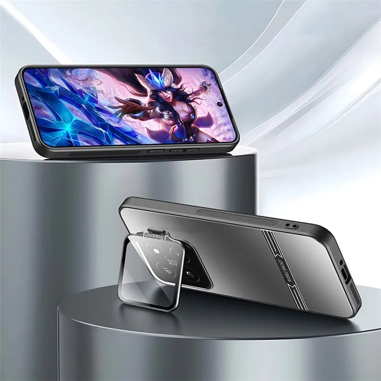 Phone Case for Xiaomi 14 Pro Matte PC+TPU Cover with Lens Frame Kickstand