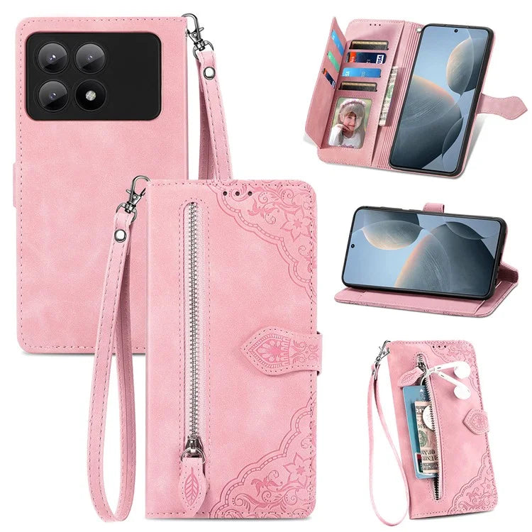 For Xiaomi Redmi K70E 5G / Poco X6 Pro 5G Leather Cover Flip Phone Case Wallet Stand Zipper Design