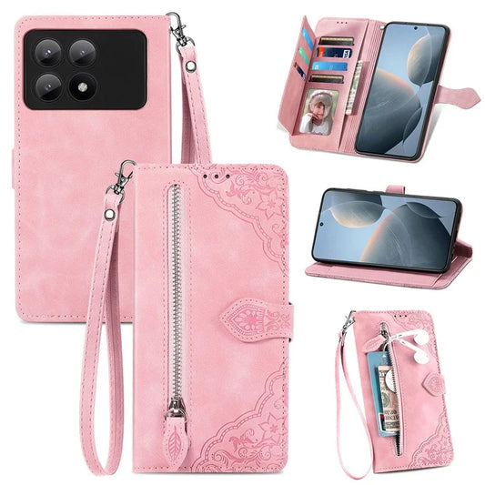 For Xiaomi Redmi K70E 5G / Poco X6 Pro 5G Leather Cover Flip Phone Case Wallet Stand Zipper Design