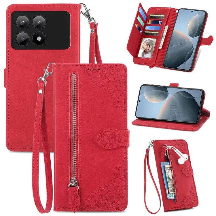 For Xiaomi Redmi K70E 5G/Poco X6 Pro 5G Leather Cover Flip Phone Case Wallet Stand Zipper Design