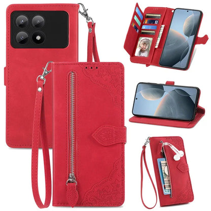 For Xiaomi Redmi K70E 5G/Poco X6 Pro 5G Leather Cover Flip Phone Case Wallet Stand Zipper Design