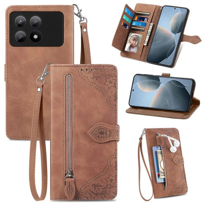 For Xiaomi Redmi K70E 5G/Poco X6 Pro 5G Leather Cover Flip Phone Case Wallet Stand Zipper Design