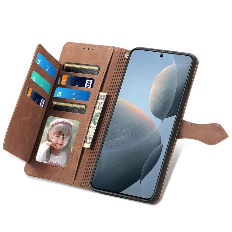 For Xiaomi Redmi K70E 5G/Poco X6 Pro 5G Leather Cover Flip Phone Case Wallet Stand Zipper Design