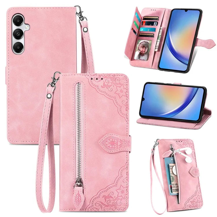For Samsung Galaxy A15 4G / A15 5G Case Flower Imprinted Anti-Drop Leather Flip Phone Cover