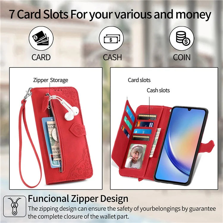 For Samsung Galaxy A15 4G / A15 5G Case Flower Imprinted Anti-Drop Leather Flip Phone Cover