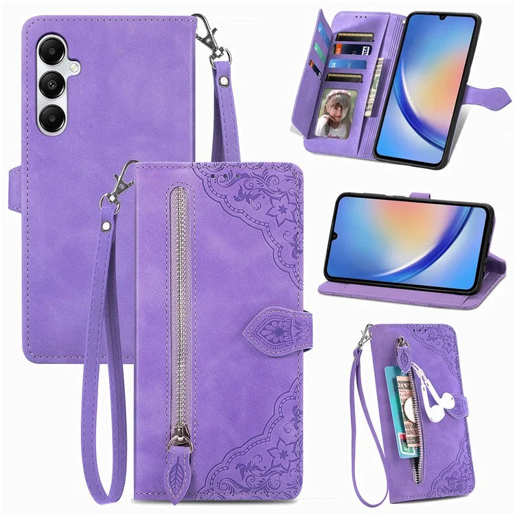 For Samsung Galaxy A15 4G / A15 5G Case Flower Imprinted Anti-Drop Leather Flip Phone Cover