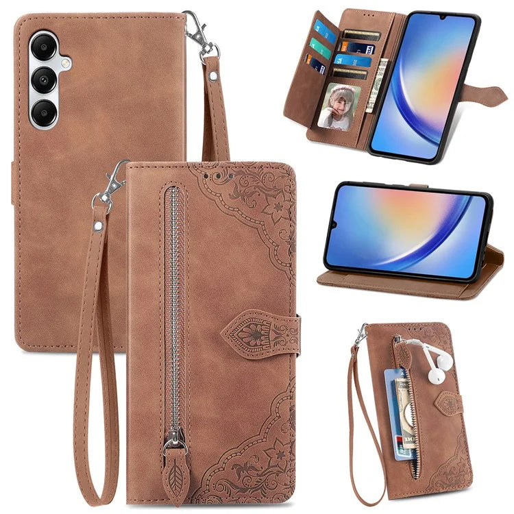 For Samsung Galaxy A15 4G / A15 5G Case Flower Imprinted Anti-Drop Leather Flip Phone Cover