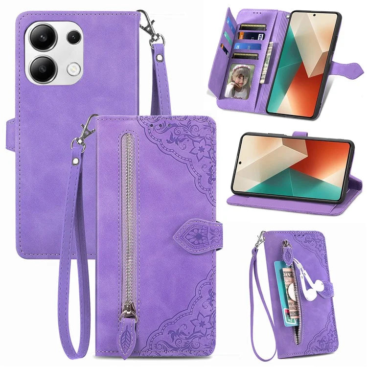 For Xiaomi Redmi Note 13 5G Leather Case Zipper Wallet Stand Flip Phone Cover