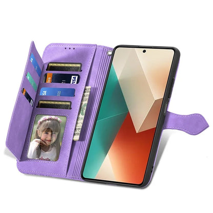 For Xiaomi Redmi Note 13 5G Leather Case Zipper Wallet Stand Flip Phone Cover