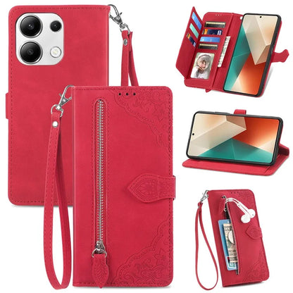 For Xiaomi Redmi Note 13 4G Case Flower Imprinted Anti-Scratch Leather Flip Phone Cover