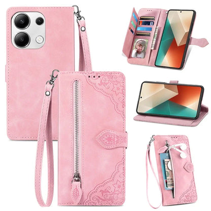 For Xiaomi Redmi Note 13 4G Case Flower Imprinted Anti-Scratch Leather Flip Phone Cover