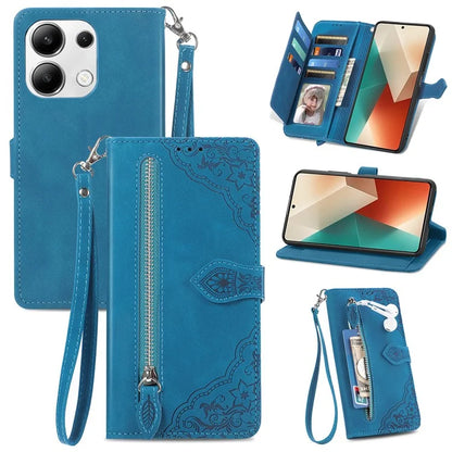 For Xiaomi Redmi Note 13 4G Case Flower Imprinted Anti-Scratch Leather Flip Phone Cover