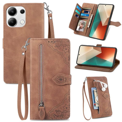 For Xiaomi Redmi Note 13 4G Case Flower Imprinted Anti-Scratch Leather Flip Phone Cover