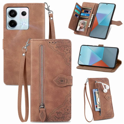 For Xiaomi Redmi Note 13 Pro 5G / Poco X6 5G Case Flower Pattern Handbag PU Leather Phone Cover