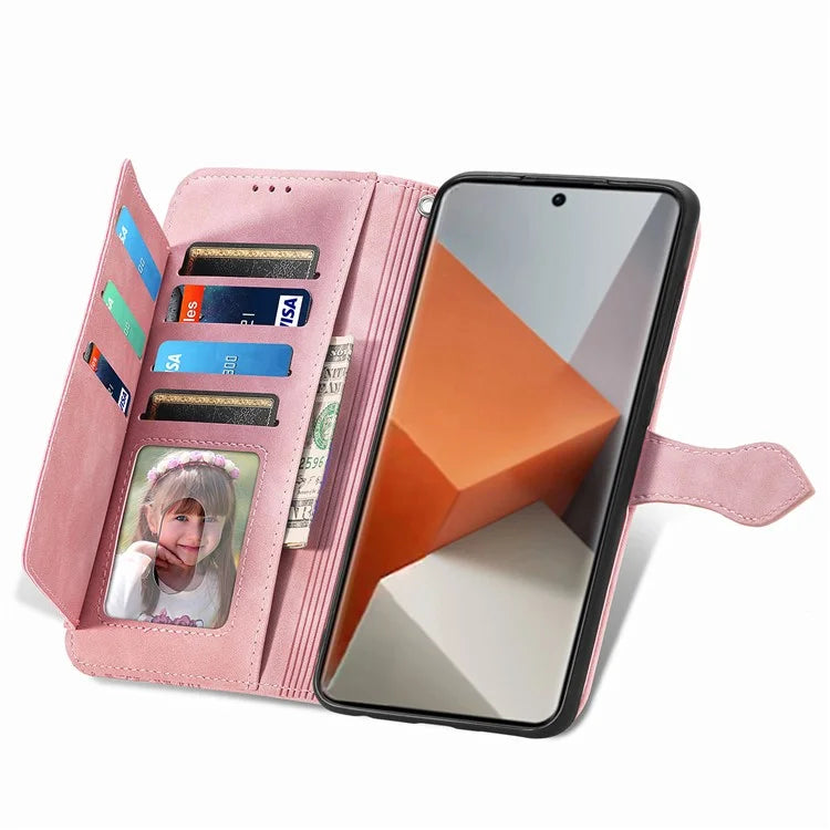 For Xiaomi Redmi Note 13 Pro+ 5G Case Flower Pattern Zipper Leather Phone Cover