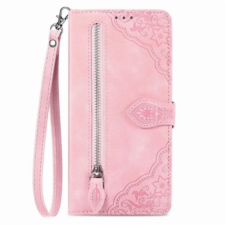 For Xiaomi Redmi Note 13 Pro+ 5G Case Flower Pattern Zipper Leather Phone Cover