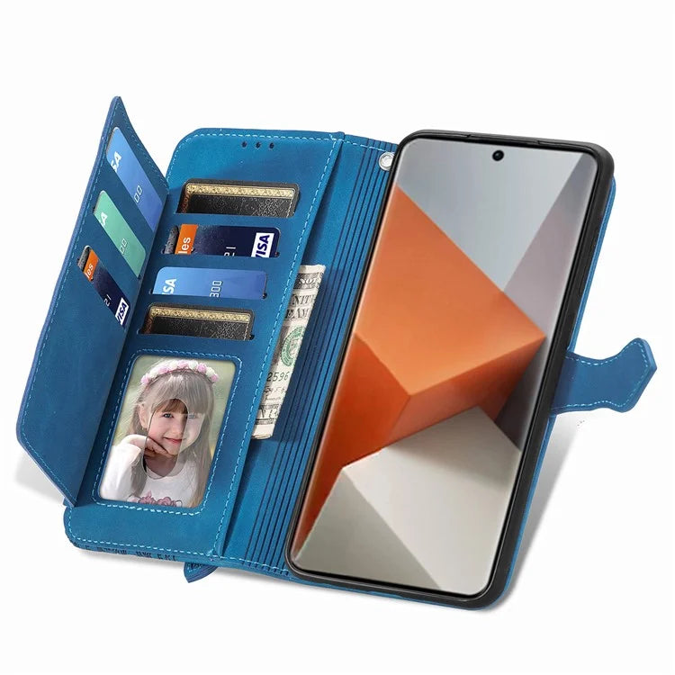 For Xiaomi Redmi Note 13 Pro+ 5G Case Flower Pattern Zipper Leather Phone Cover