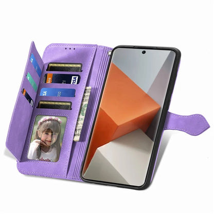 For Xiaomi Redmi Note 13 Pro+ 5G Case Flower Pattern Zipper Leather Phone Cover