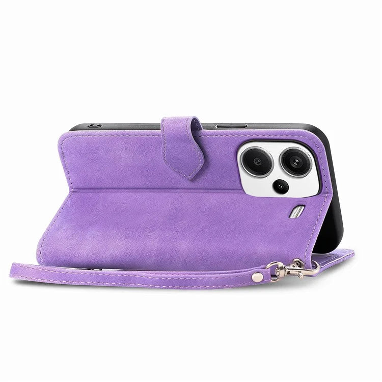 For Xiaomi Redmi Note 13 Pro+ 5G Case Flower Pattern Zipper Leather Phone Cover