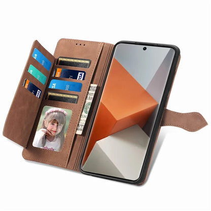 For Xiaomi Redmi Note 13 Pro+ 5G Case Flower Pattern Zipper Leather Phone Cover