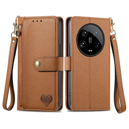 For Xiaomi 14 Ultra Case Zipper Pocket RFID Blocking PU Leather Phone Cover