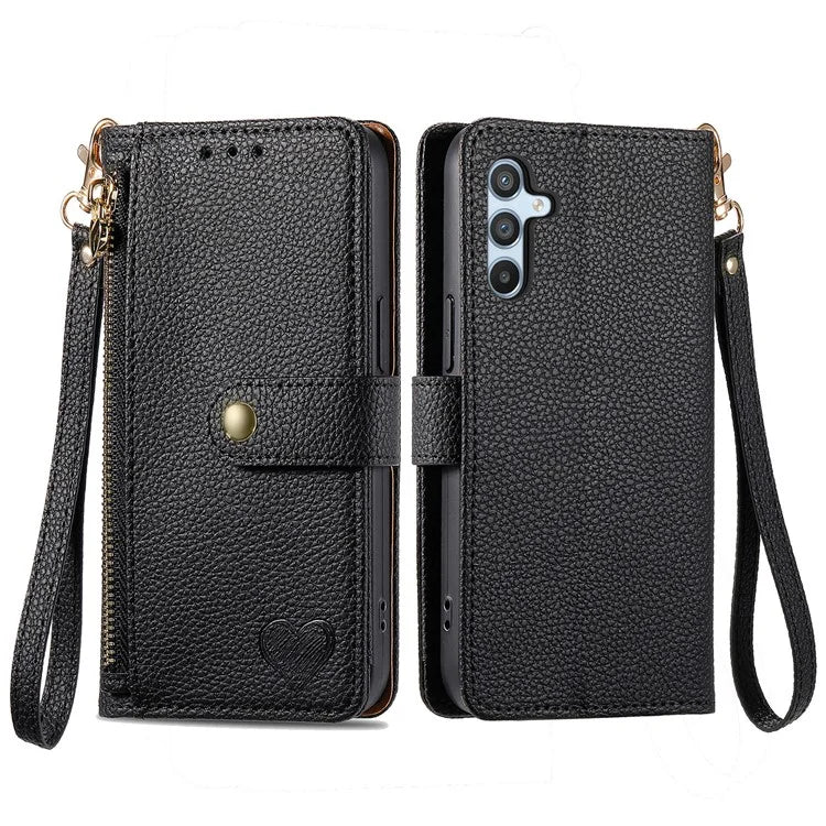 For Samsung Galaxy A54 5G Leather Phone Case with Strap RFID Blocking Phone Shell Zipper Wallet