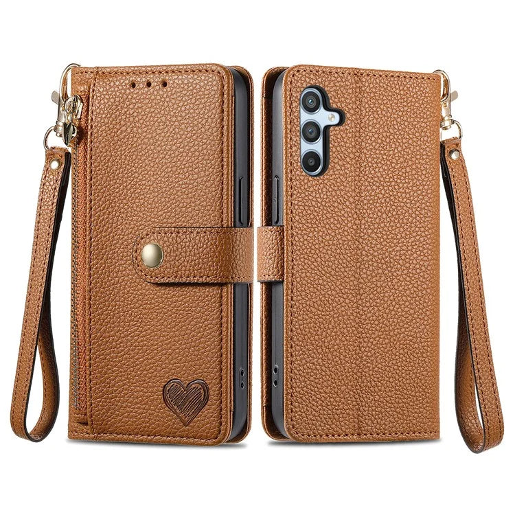 For Samsung Galaxy A54 5G Leather Phone Case with Strap RFID Blocking Phone Shell Zipper Wallet