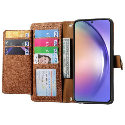 For Samsung Galaxy A54 5G Leather Phone Case with Strap RFID Blocking Phone Shell Zipper Wallet