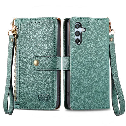 For Samsung Galaxy A54 5G Leather Phone Case with Strap RFID Blocking Phone Shell Zipper Wallet