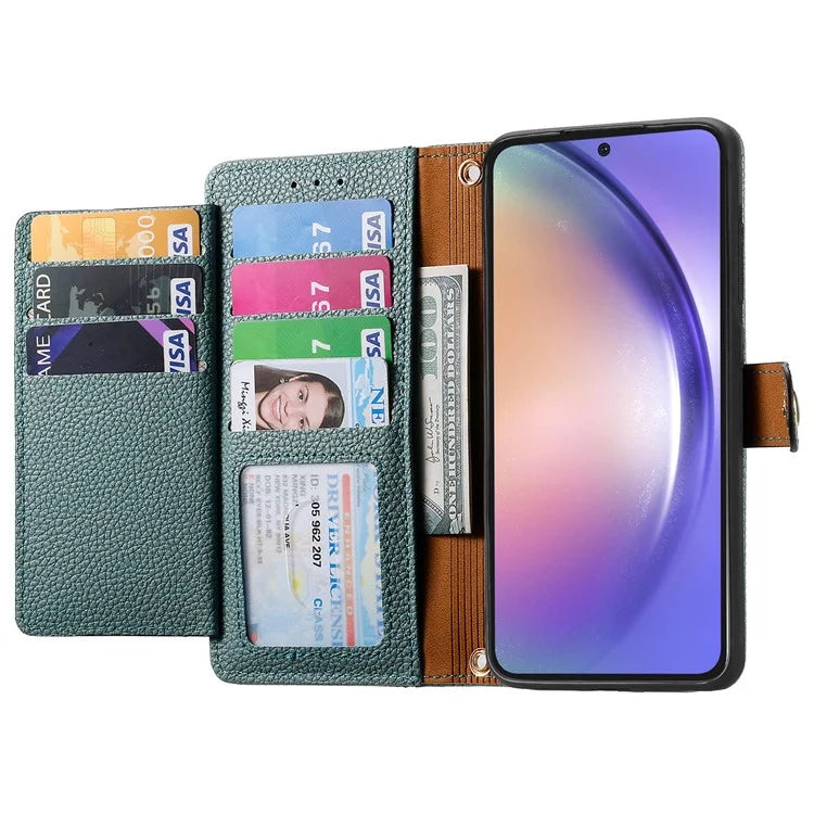 For Samsung Galaxy A54 5G Leather Phone Case with Strap RFID Blocking Phone Shell Zipper Wallet