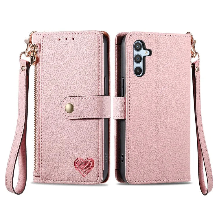 For Samsung Galaxy A54 5G Leather Phone Case with Strap RFID Blocking Phone Shell Zipper Wallet
