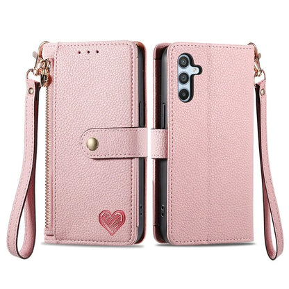 For Samsung Galaxy A54 5G Leather Phone Case with Strap RFID Blocking Phone Shell Zipper Wallet