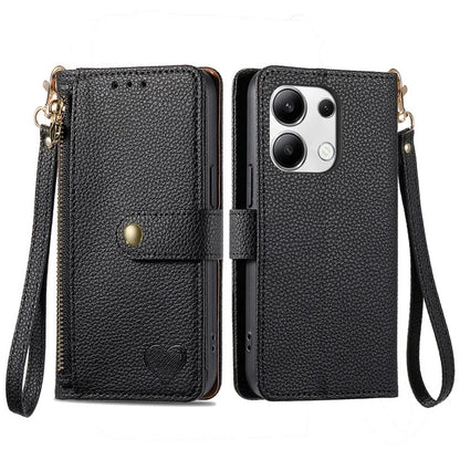 For Xiaomi Redmi Note 13 4G Case RFID Blocking Zipper Leather Phone Cover with Wallet