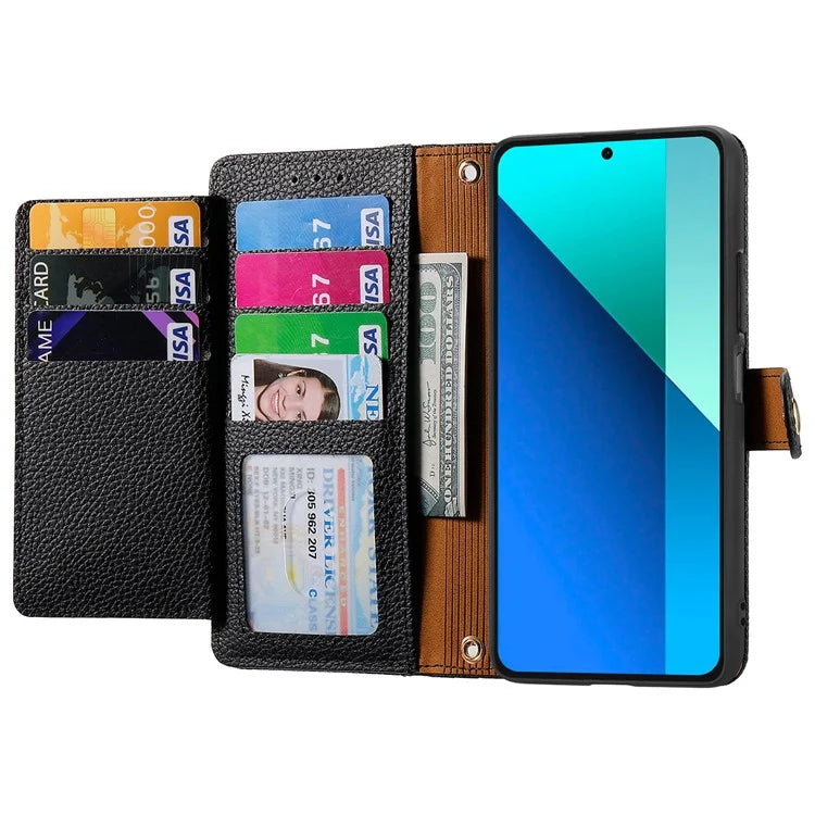For Xiaomi Redmi Note 13 4G Case RFID Blocking Zipper Leather Phone Cover with Wallet