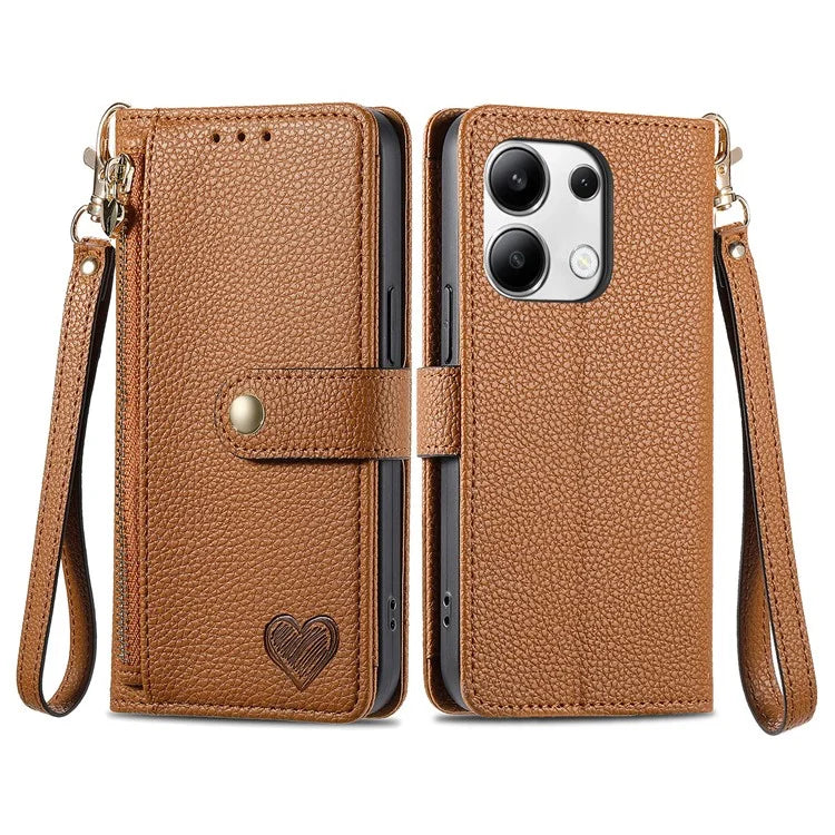 For Xiaomi Redmi Note 13 4G Case RFID Blocking Zipper Leather Phone Cover with Wallet