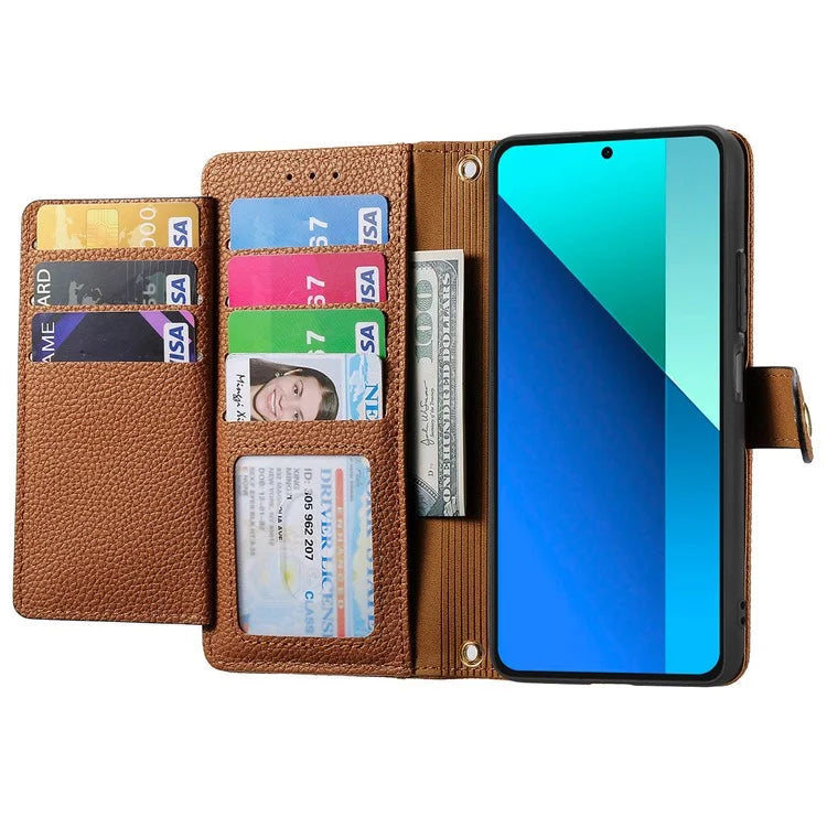 For Xiaomi Redmi Note 13 4G Case RFID Blocking Zipper Leather Phone Cover with Wallet