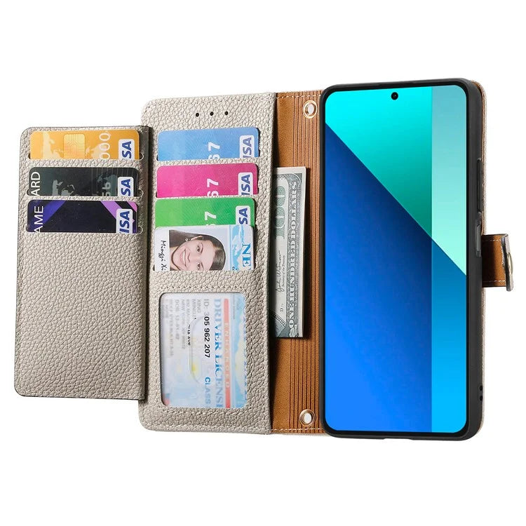 For Xiaomi Redmi Note 13 4G Case RFID Blocking Zipper Leather Phone Cover with Wallet