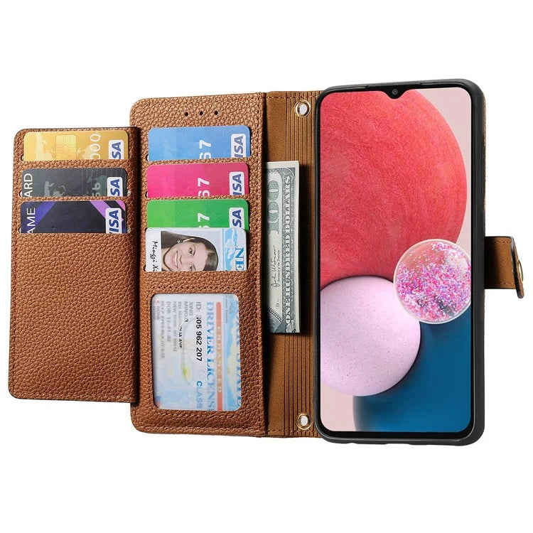 For Samsung Galaxy A13 4G Case RFID Blocking Zipper Wallet Phone Shell