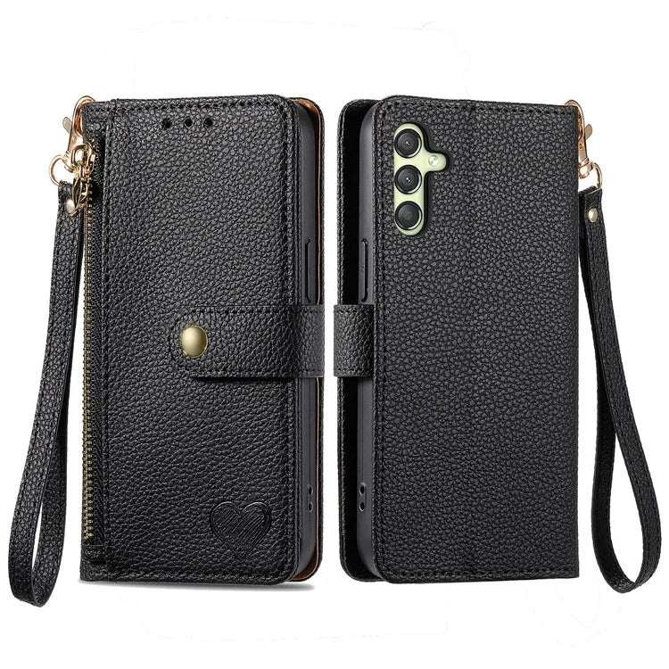 For Samsung Galaxy A24 4G (162.1 x 77.6 x 8.3mm) Leather Case RFID Blocking Zipper Wallet Phone Shell
