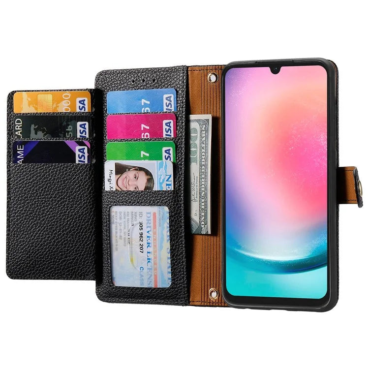 For Samsung Galaxy A24 4G (162.1 x 77.6 x 8.3mm) Leather Case RFID Blocking Zipper Wallet Phone Shell