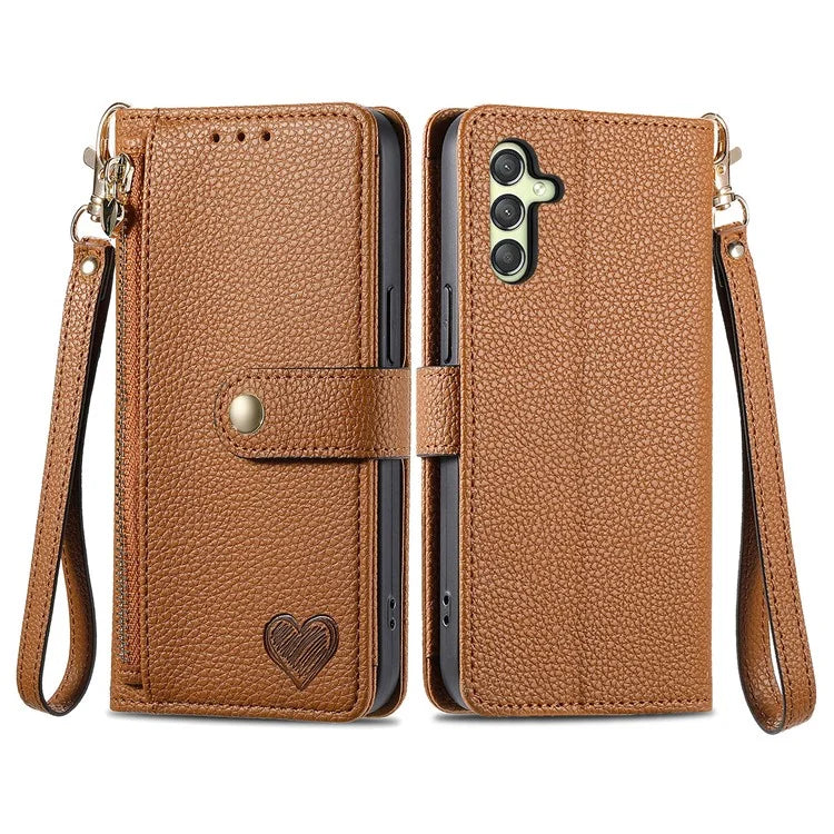 For Samsung Galaxy A24 4G (162.1 x 77.6 x 8.3mm) Leather Case RFID Blocking Zipper Wallet Phone Shell