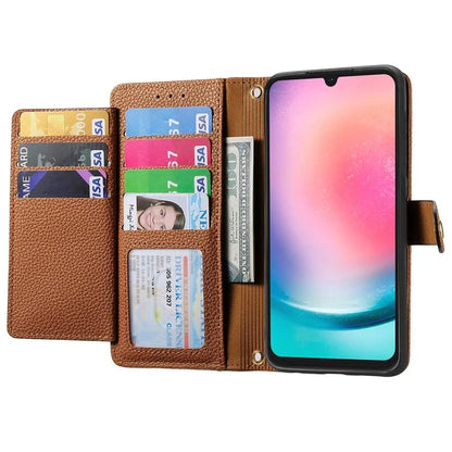 For Samsung Galaxy A24 4G (162.1 x 77.6 x 8.3mm) Leather Case RFID Blocking Zipper Wallet Phone Shell