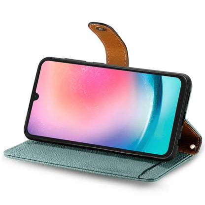 For Samsung Galaxy A24 4G (162.1 x 77.6 x 8.3mm) Leather Case RFID Blocking Zipper Wallet Phone Shell