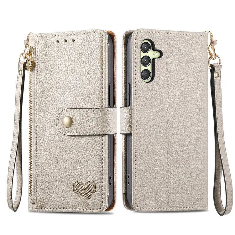 For Samsung Galaxy A24 4G (162.1 x 77.6 x 8.3mm) Leather Case RFID Blocking Zipper Wallet Phone Shell