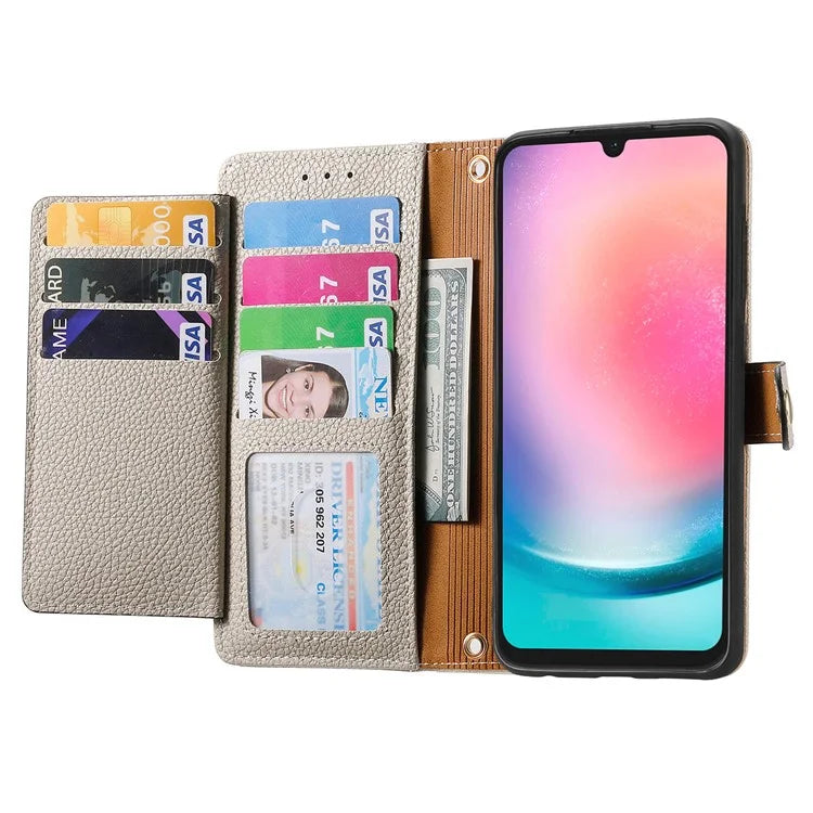 For Samsung Galaxy A24 4G (162.1 x 77.6 x 8.3mm) Leather Case RFID Blocking Zipper Wallet Phone Shell
