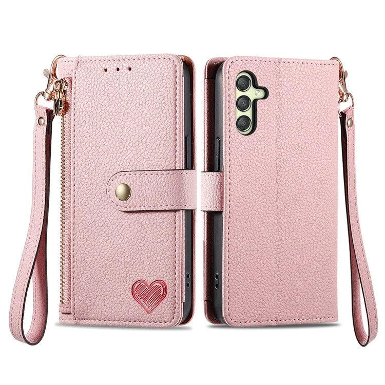 For Samsung Galaxy A24 4G (162.1 x 77.6 x 8.3mm) Leather Case RFID Blocking Zipper Wallet Phone Shell