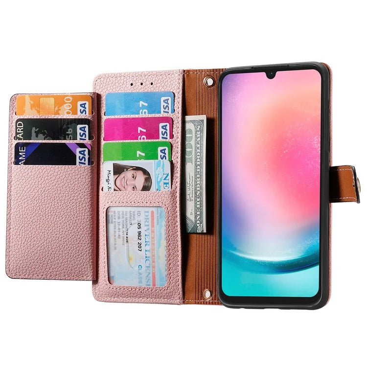 For Samsung Galaxy A24 4G (162.1 x 77.6 x 8.3mm) Leather Case RFID Blocking Zipper Wallet Phone Shell
