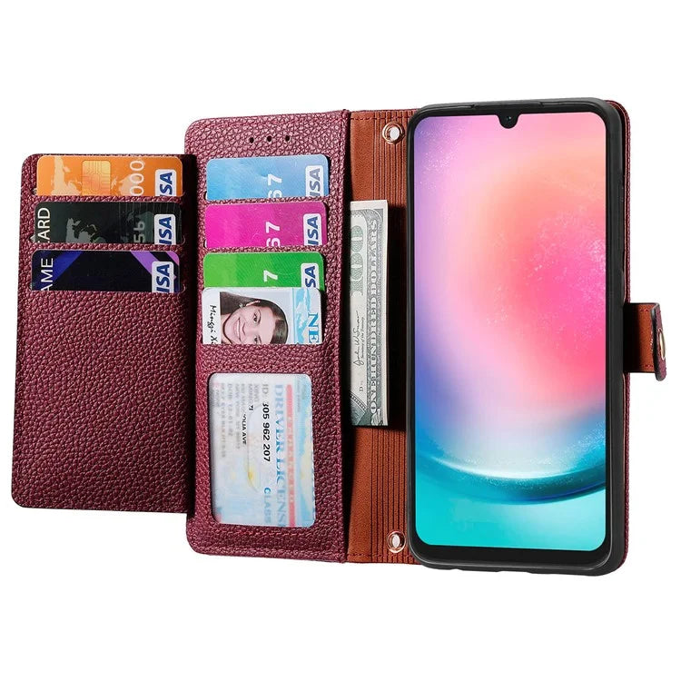 For Samsung Galaxy A24 4G (162.1 x 77.6 x 8.3mm) Leather Case RFID Blocking Zipper Wallet Phone Shell