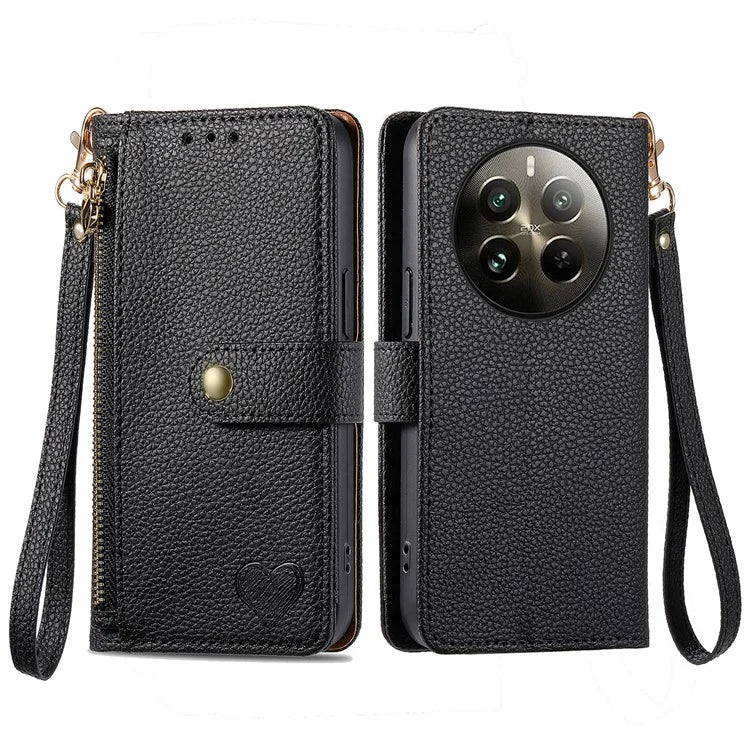 For Realme 12+ 5G Wallet Case RFID Blocking Zipper Pocket Leather Phone Shell