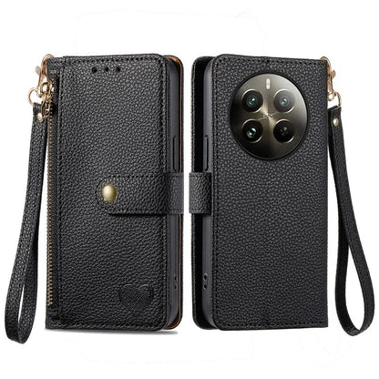 For Realme 12+ 5G Wallet Case RFID Blocking Zipper Pocket Leather Phone Shell